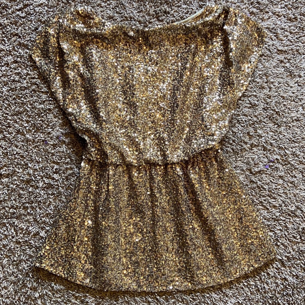 Alice + Olivia Gold Sequin Short Sleeve Blouson Top